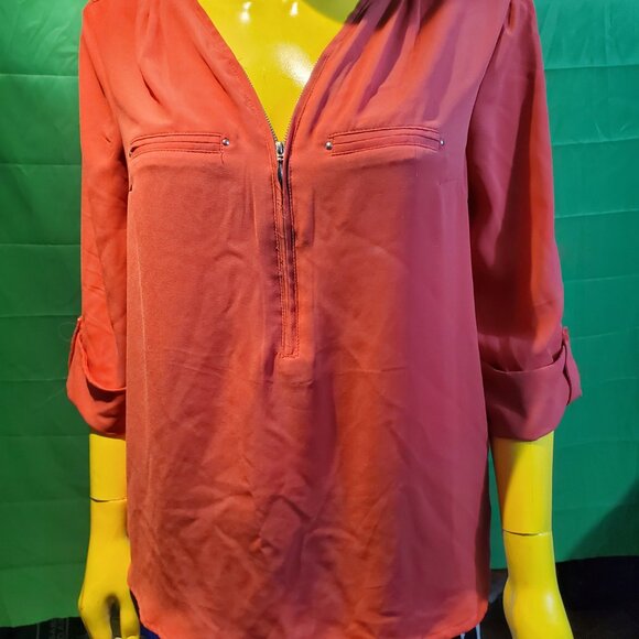 Lily Morgan M shirt red vneck zip size M casual women - Picture 4 of 7